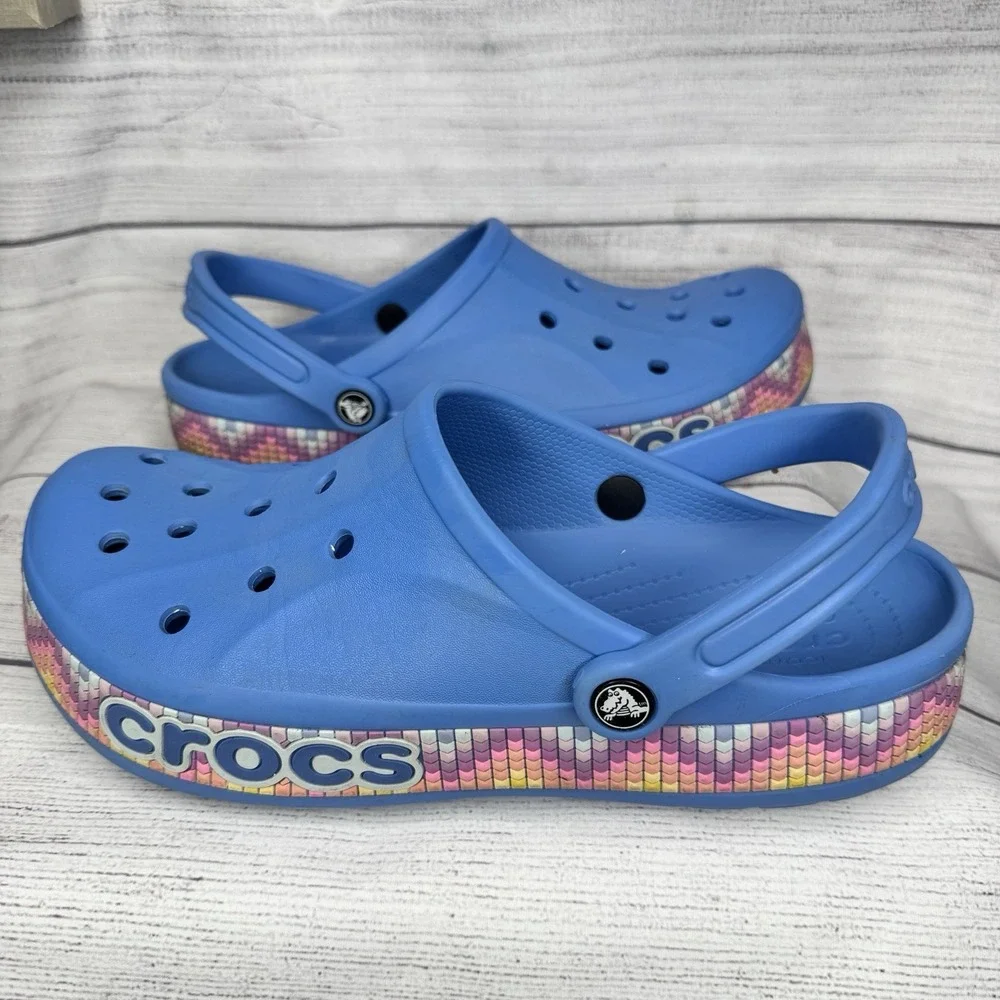 Crocs Bayaband Chevron Band Clogs‎ Slip On Shoes POWDER BLUE MULTI  US M 11 W 13